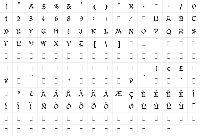 Kanban LET Plain  glyph index
