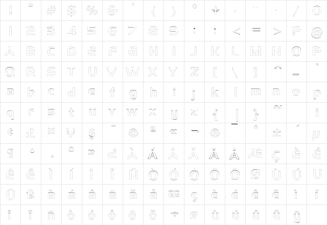 AeroOutline Regular  glyph index