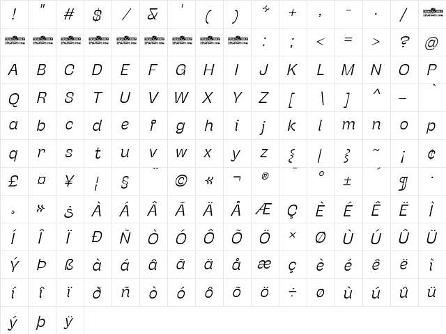 Stinger Trial Light Italic  glyph index