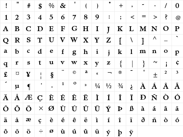 Administer AT Bold Regular  glyph index