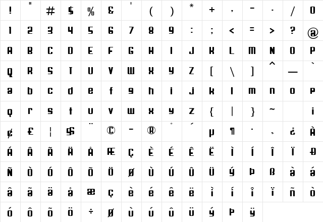 Spaceship Bullet Regular  glyph index
