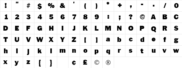Pasch Display SSi Regular  glyph index