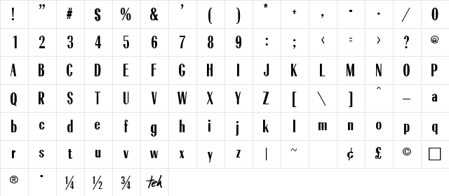 Cindybob Normal  glyph index