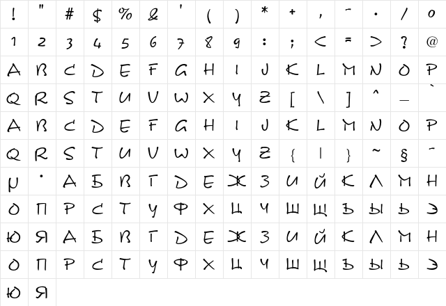 DS NoteC Regular  glyph index