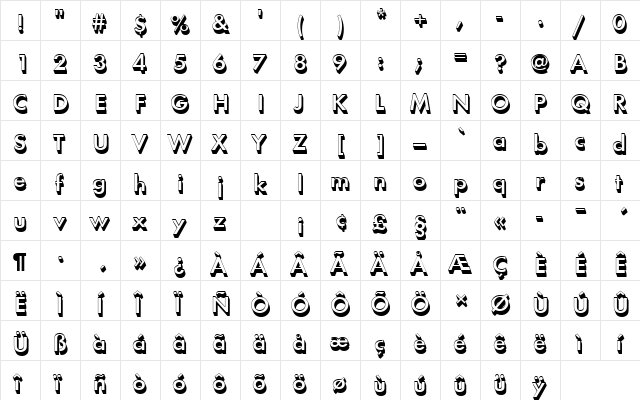 FuturaTDemSh1 Regular  glyph index