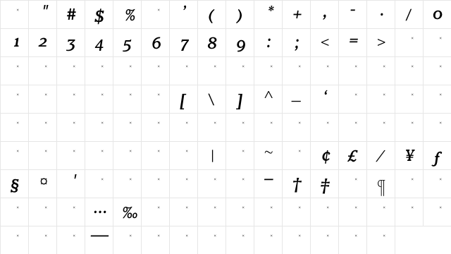 ClaremontMedItalOSTab Regular  glyph index