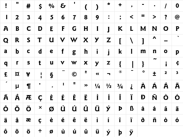 GoudySansEF Bold  glyph index