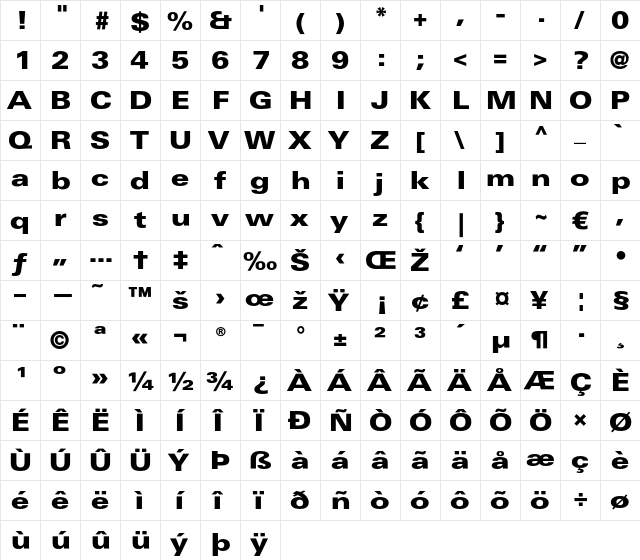 LTUnivers 840 ExtdBlack  glyph index