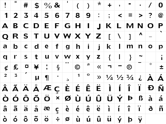 ExtensSSK Regular  glyph index