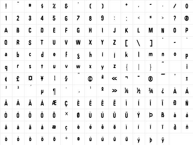 CallimarkerCondensed Normal  glyph index