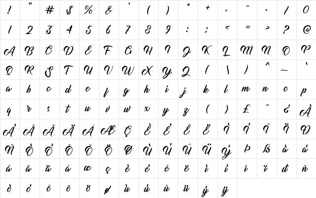 Caroollina Regular  glyph index