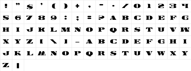 Legal Tender Regular  glyph index