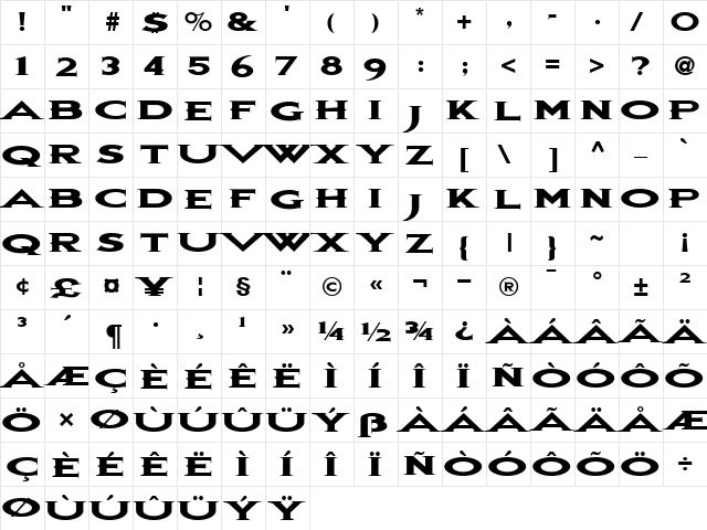 BonJovi Regular  glyph index