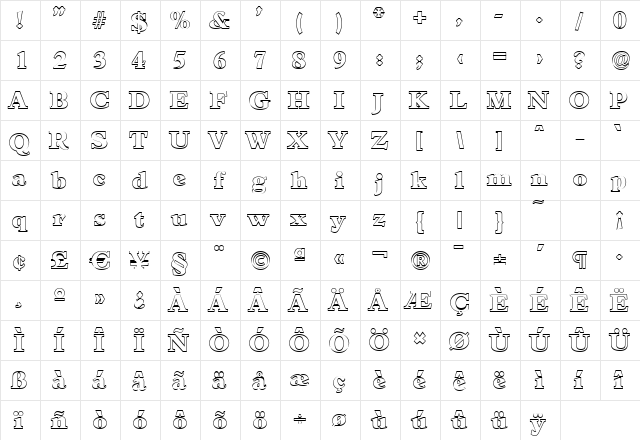 ColinBeckerOutline-Heavy Regular  glyph index