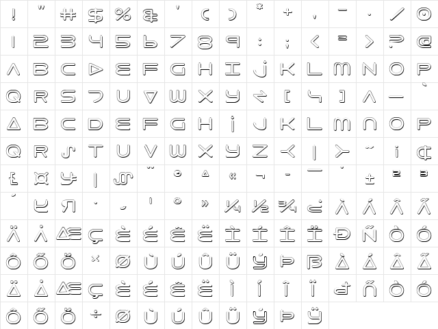8th Element 3D Regular  glyph index