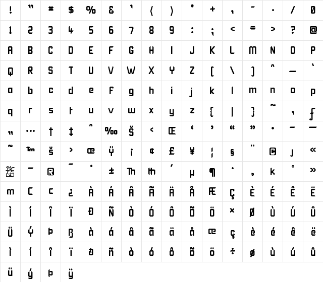 Karisma Regular  glyph index