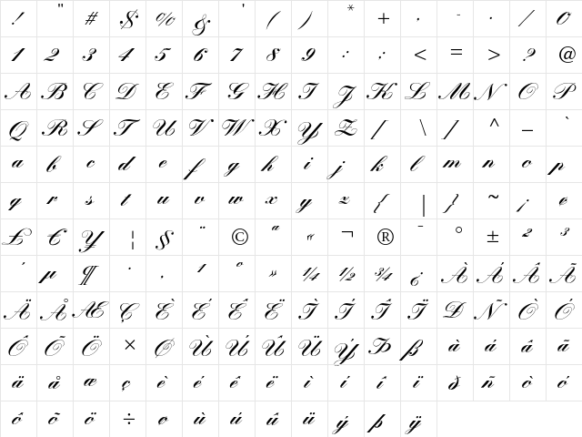 Kuenstler Script LT Black  glyph index