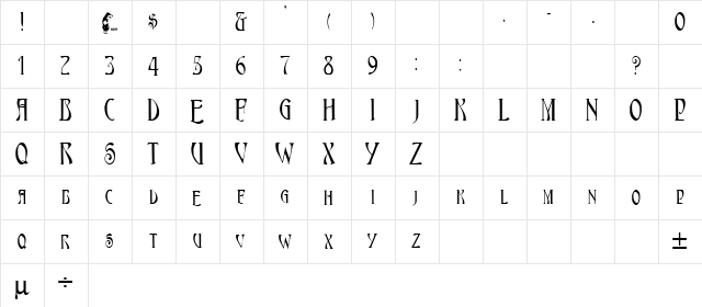 Ambrosia Regular  glyph index