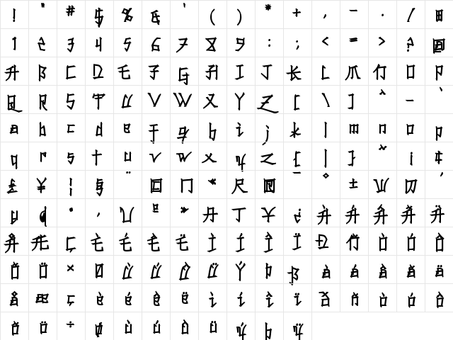 Konfuciuz Fat Regular  glyph index