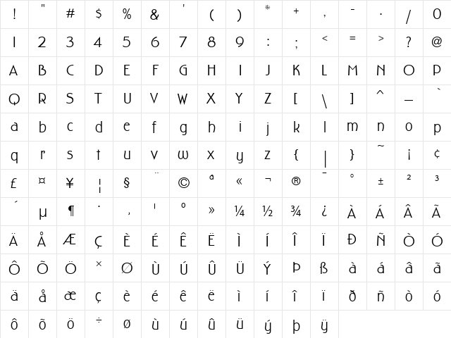 Hardwood LP Regular  glyph index