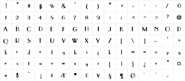Parisian-Thin Bold Bold  glyph index