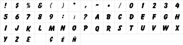 Gonzo Regular  glyph index