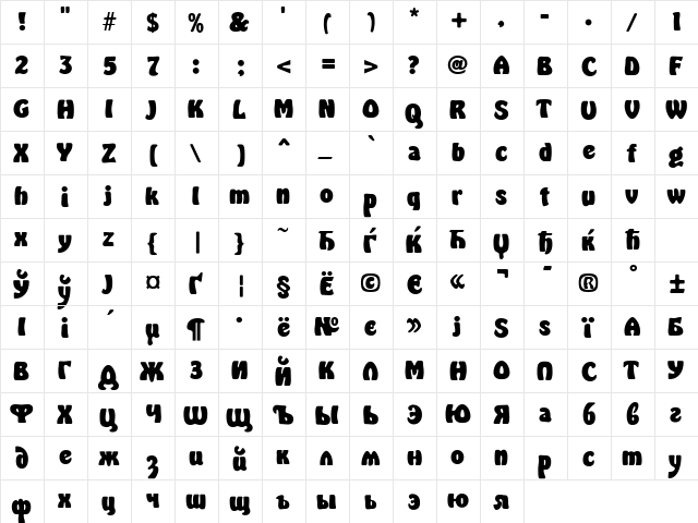 Bulka Regular  glyph index