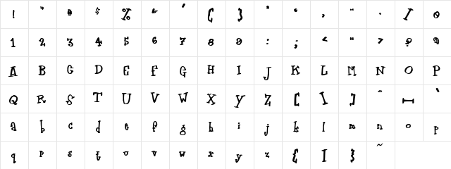 Slanting Bold Regular  glyph index