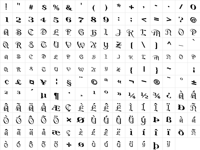 Beaverton Regular  glyph index