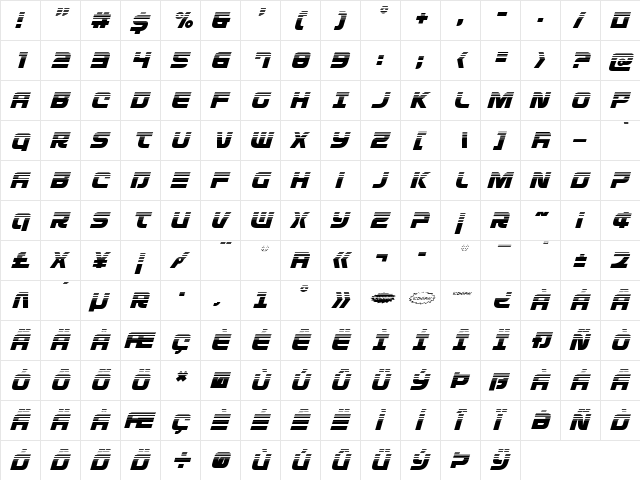 Defcon Zero Halftone Italic Italic  glyph index