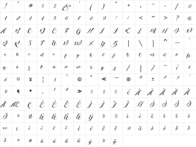 Khansa Regular  glyph index
