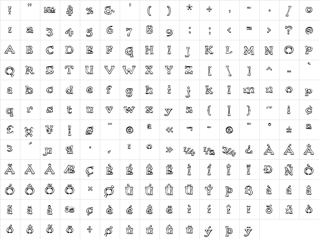 Teebone Medium  glyph index