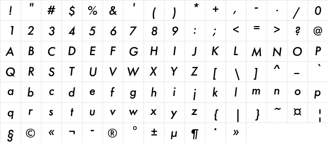 FuturaFuturisC Italic  glyph index