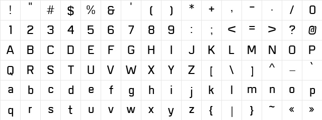 Playoff Regular  glyph index