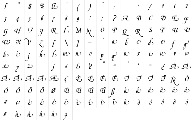 LeGriffeEFAlternateTwo Regular  glyph index