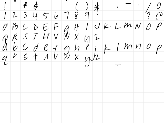 Pea Marcie's Skinny Print Regular  glyph index