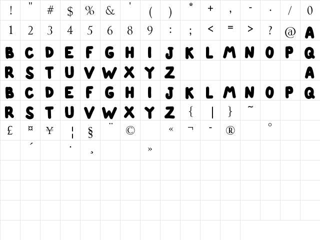 ETINNE Regular  glyph index