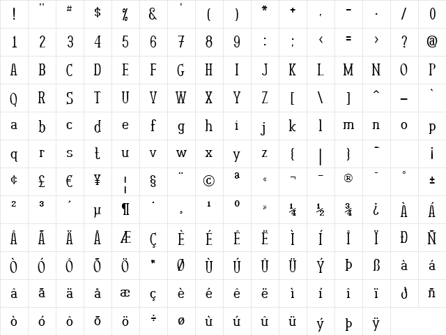 Rutaban Normal  glyph index