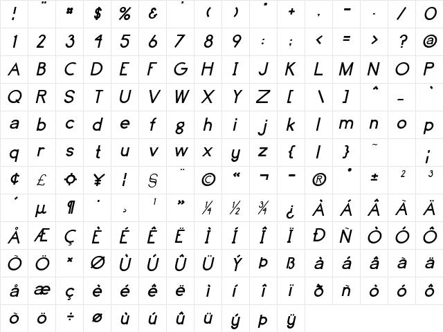 CobellSSK Italic  glyph index