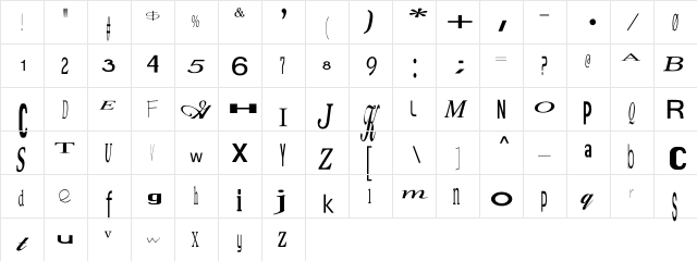 BAYOU Regular  glyph index