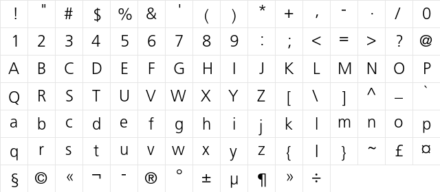 AGForeignerLightC Regular  glyph index