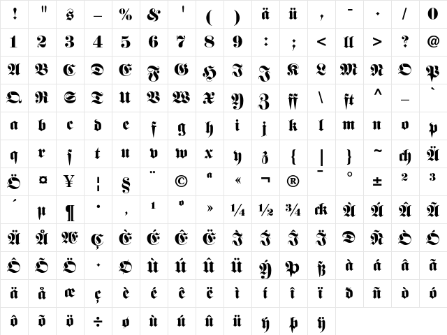 Fette Fraktur Dfr  glyph index