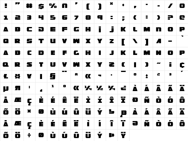 Guardian Condensed Condensed  glyph index