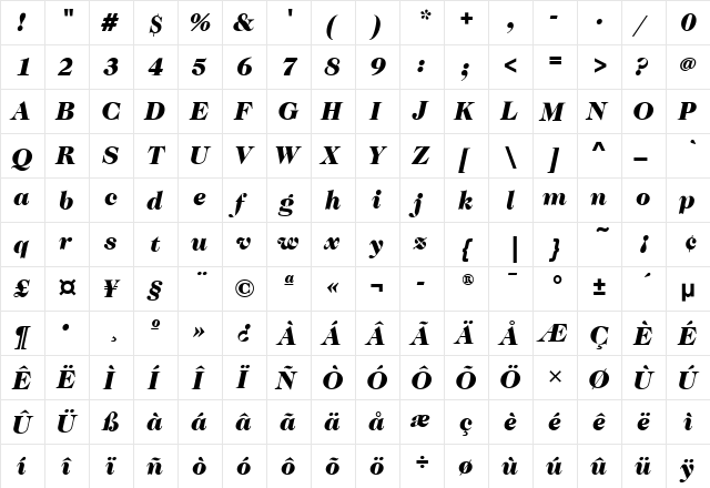 CaslonTwoTweFourMdITC Bold Italic  glyph index