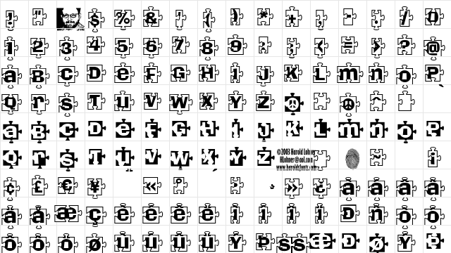 PiecesBW Regular  glyph index