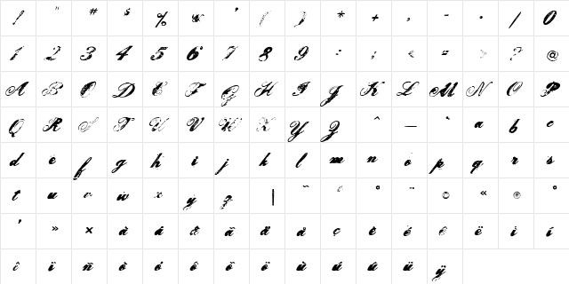 LeScript Regular  glyph index