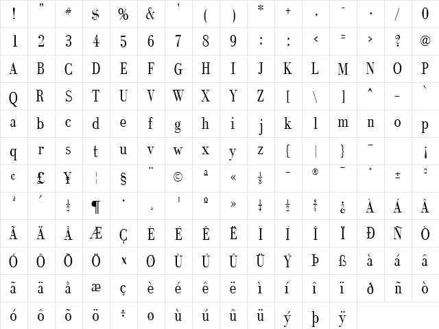 RecitalSSK Regular  glyph index