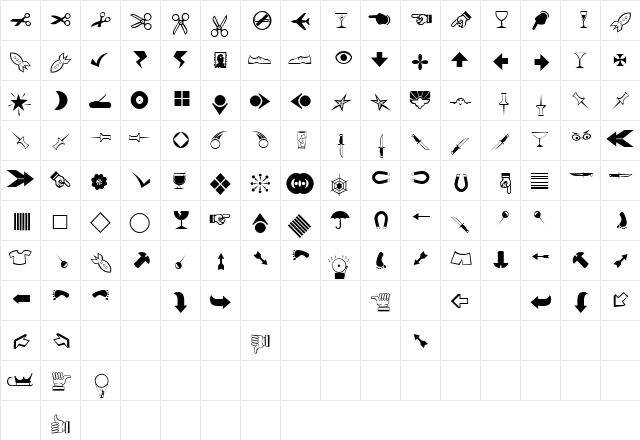 JournalDingbatsNineSSi Regular  glyph index