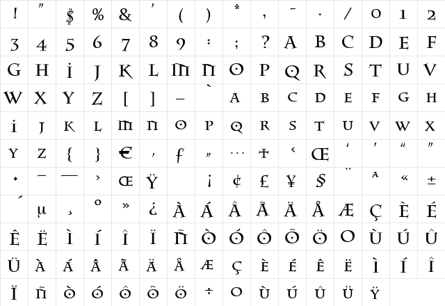 Equipe Regular  glyph index