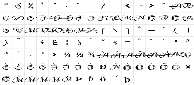 FreshCapFont120 Regular  glyph index
